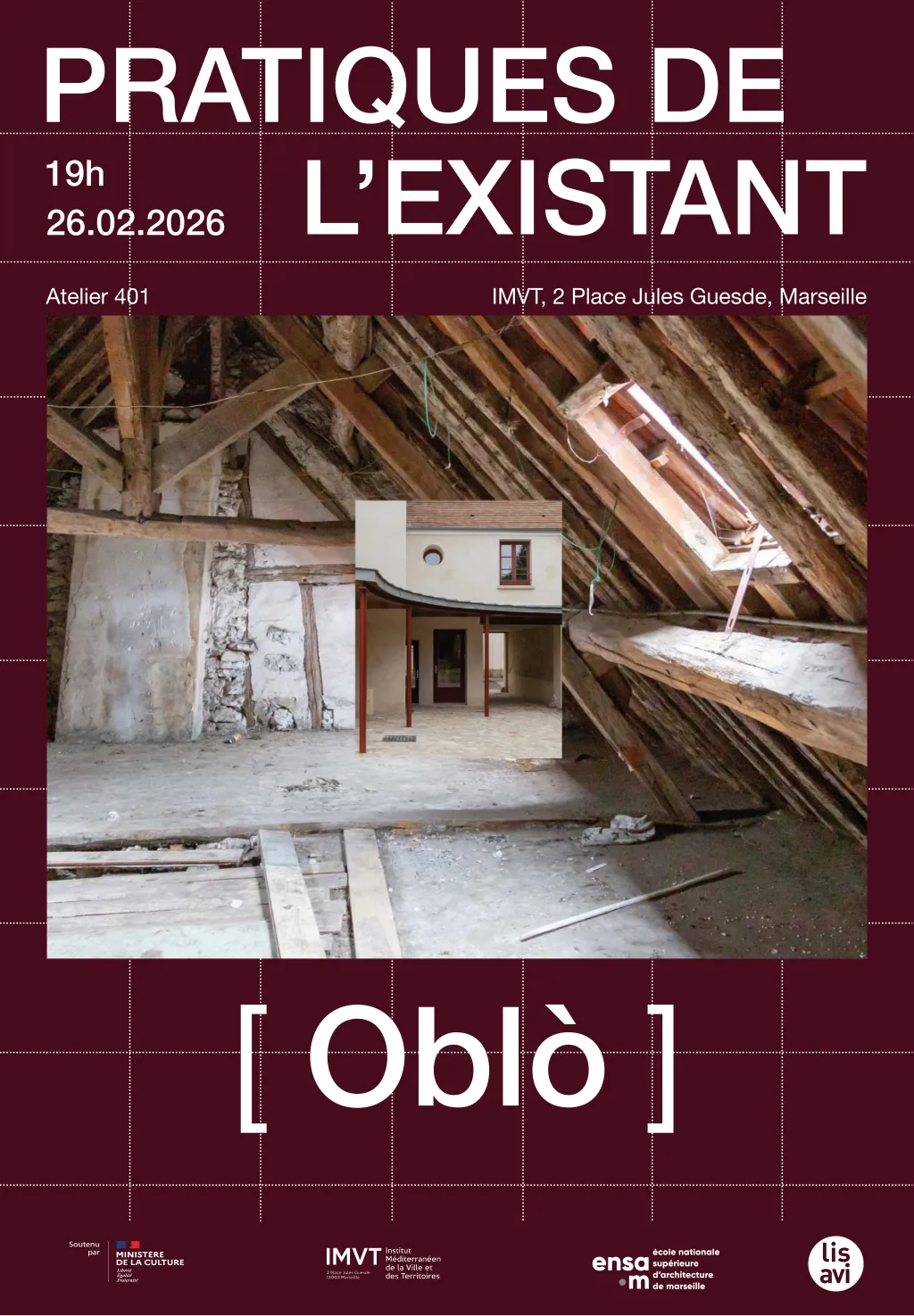 Affiche bordeaux montrant un grenier.