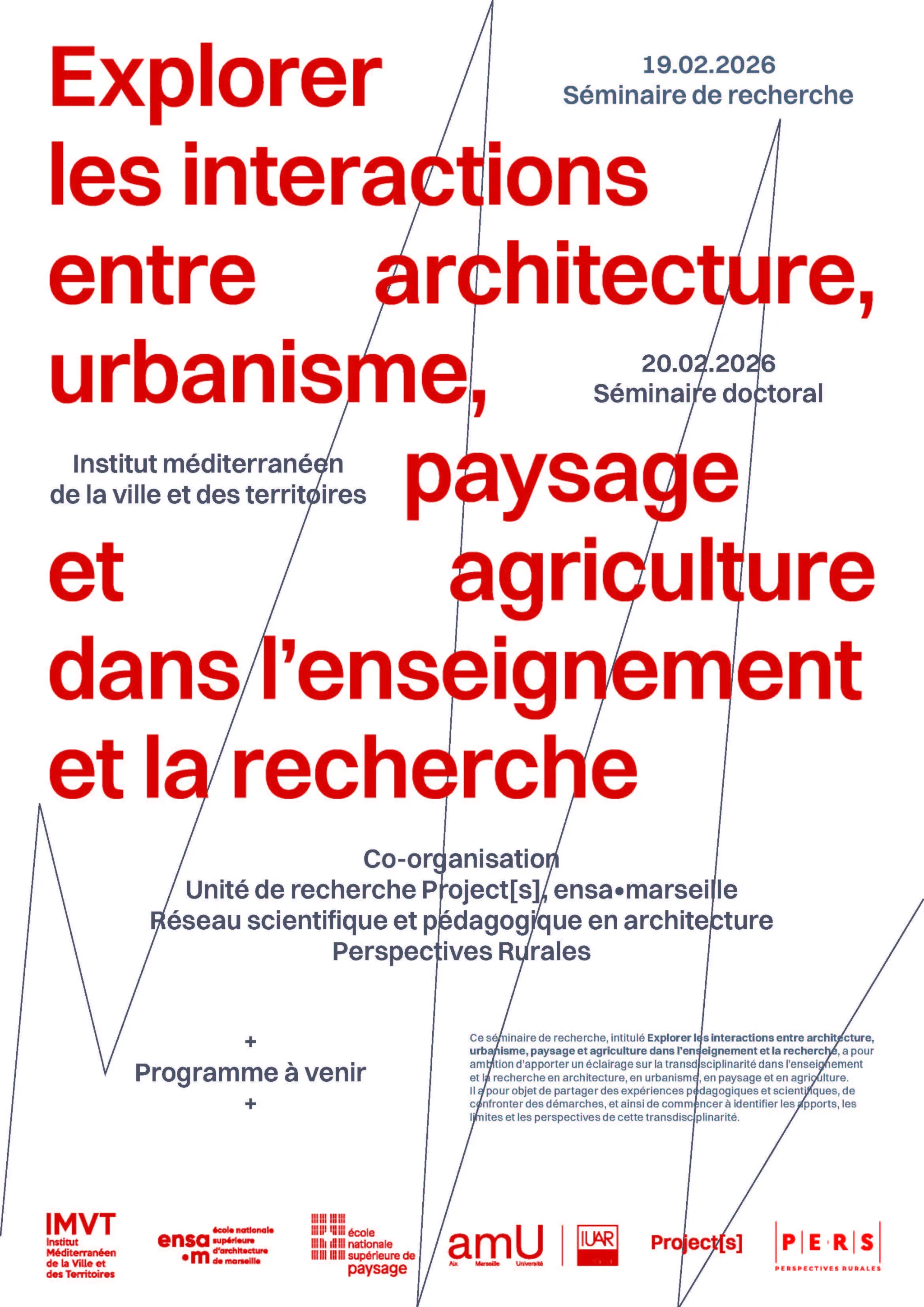 affiche du séminaire en rouge et gris avec le titre