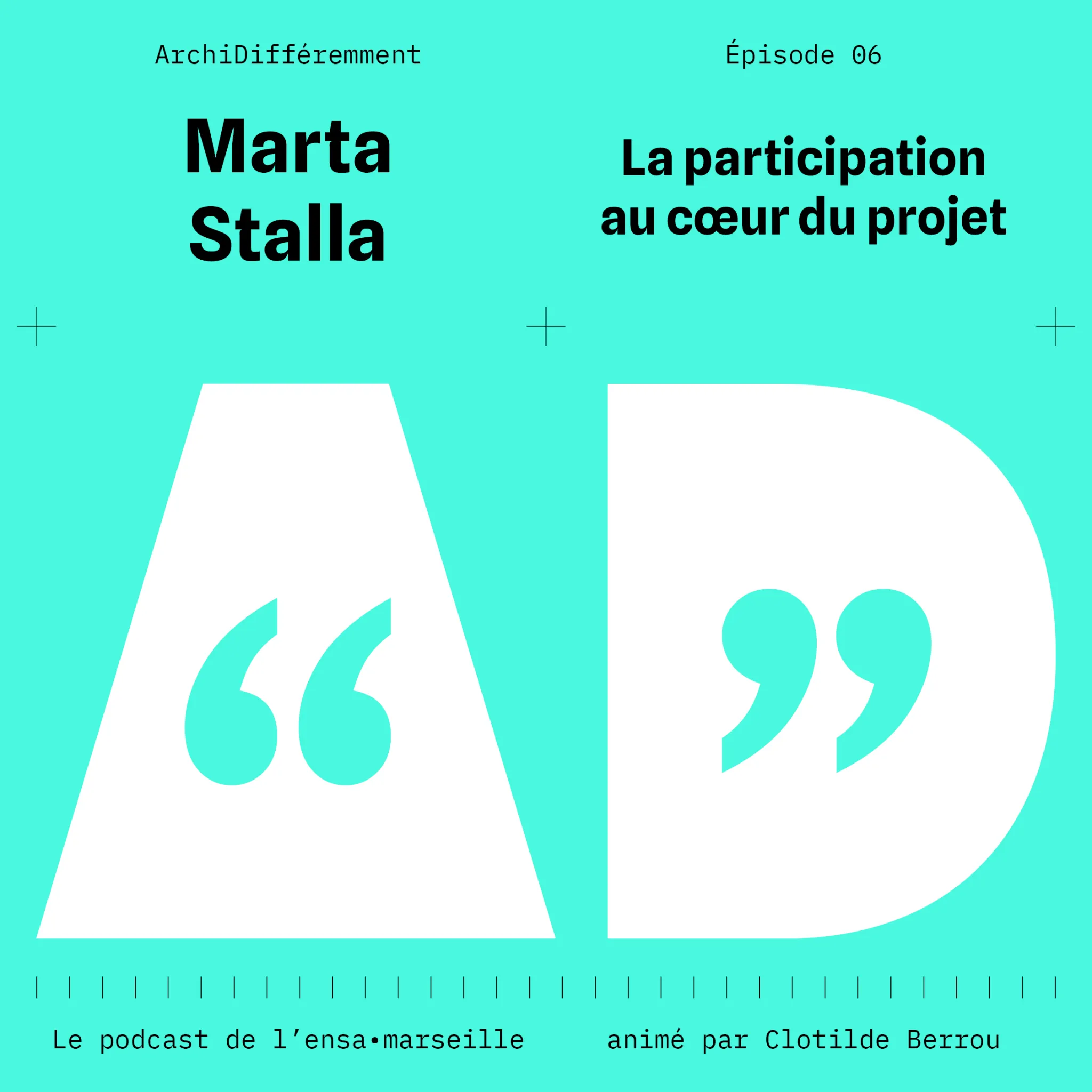 affiche du podcast archi différemment avec logo A et M sur fond vert